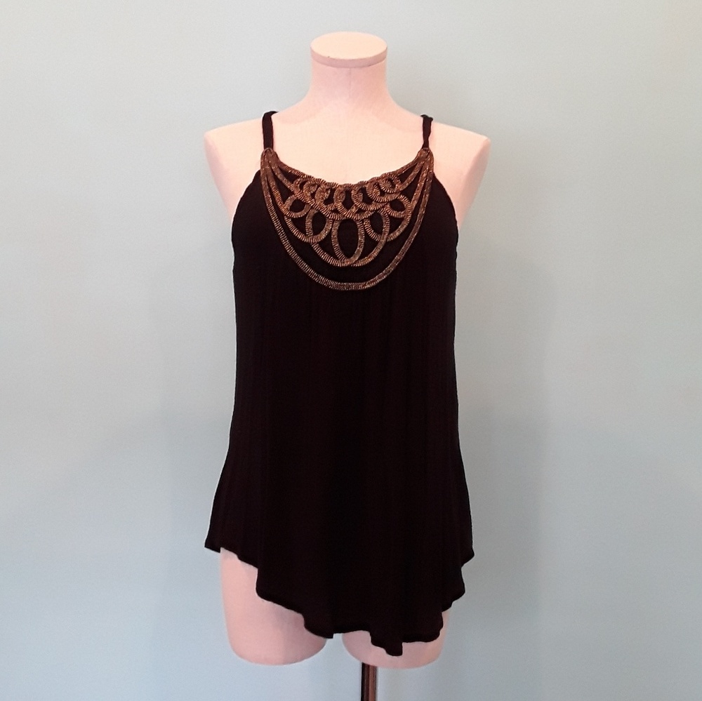 Black Tank Top with Gold Design